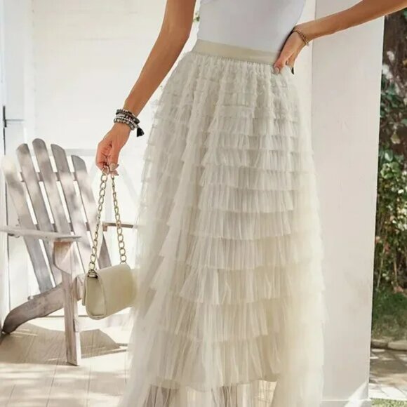NEW! BOHO Tulle LAYERED MAXI SKIRT SZ L - Picture 1 of 6